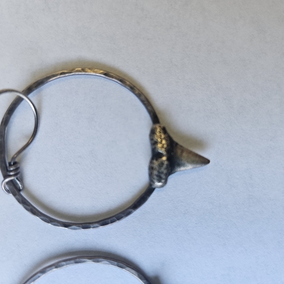 Sterling shark tooth hoop earrings - Picture 3 of 3